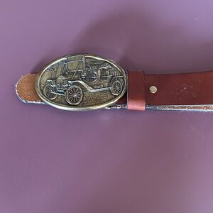 Vintage Car Buckle Brown Leather Belt